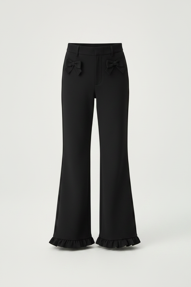 Pantalon Noir Évasé Volants Nœuds Fille Élégant - Polyester - vue 3