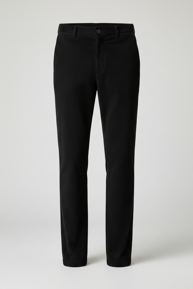 Pantalon Noir Côtelé Droit Homme Élégant Décontracté - Cordé - vue 3