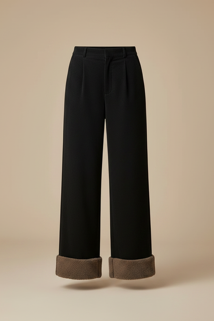 Pantalon Noir Côtelé Ample Doublé Polaire Femme - Cordé - vue 3