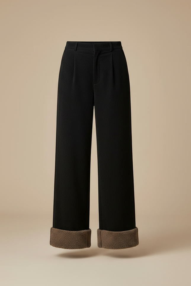 Pantalon Noir Côtelé Ample Doublé Polaire Femme - Cordé - vue 3