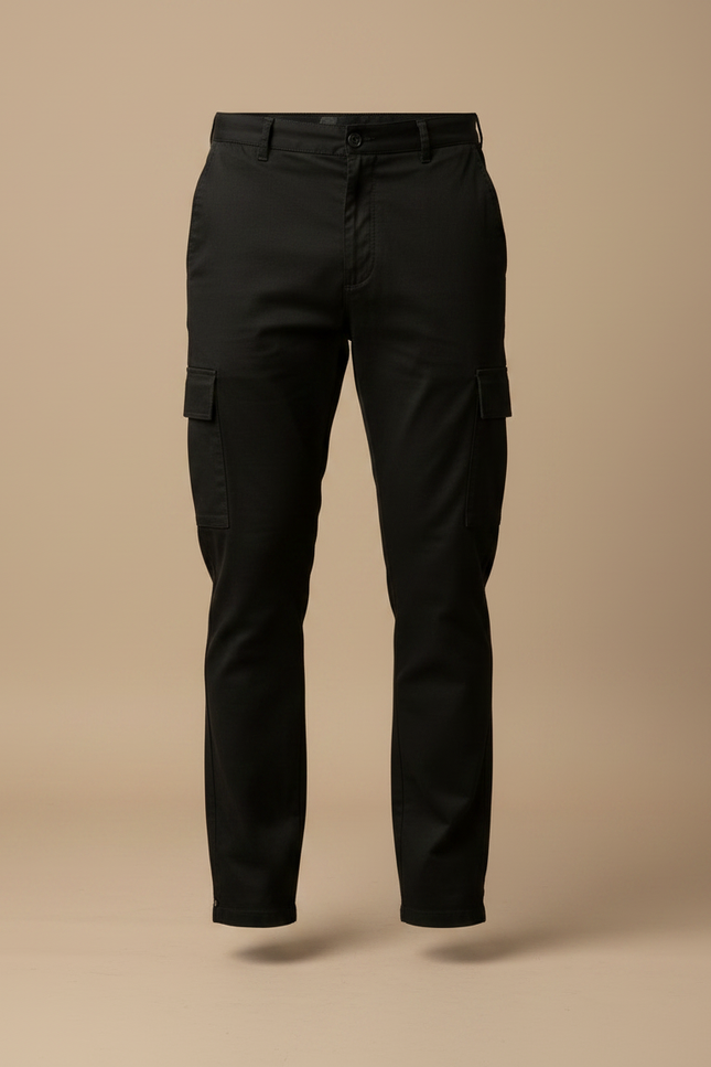 Pantalon Noir Cargo Coton Ajusté Homme Décontracté - vue 3