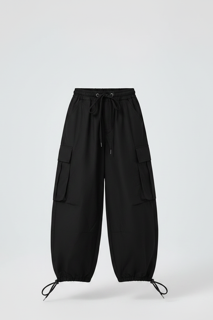Pantalon Noir Cargo Ample Cordon Streetwear Fille - Toile - vue 3