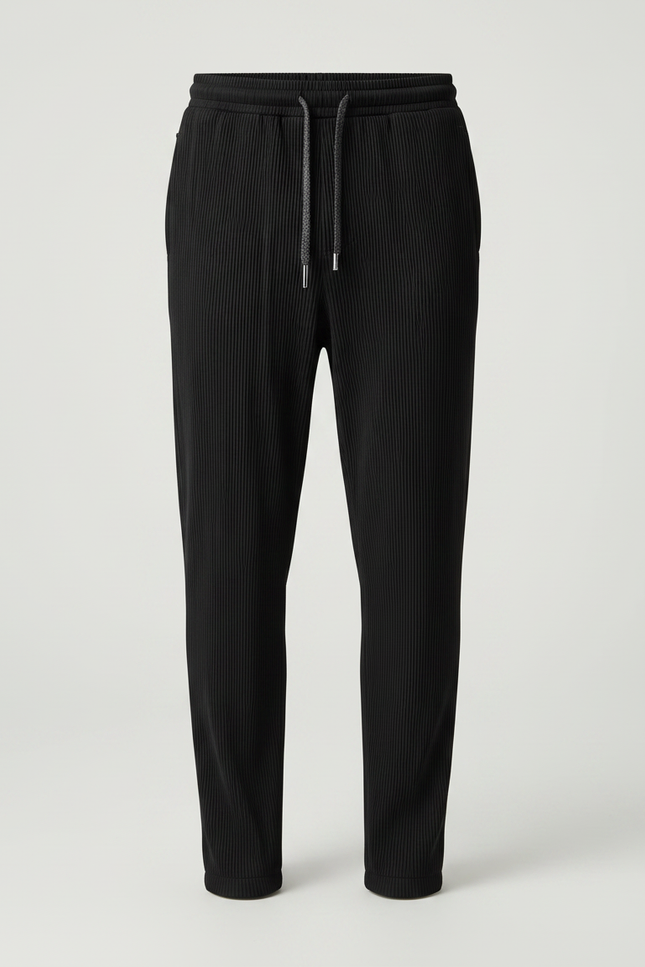 Pantalon Noir Plissé, Ample, Cordon, Décontracté - Maille - vue 3